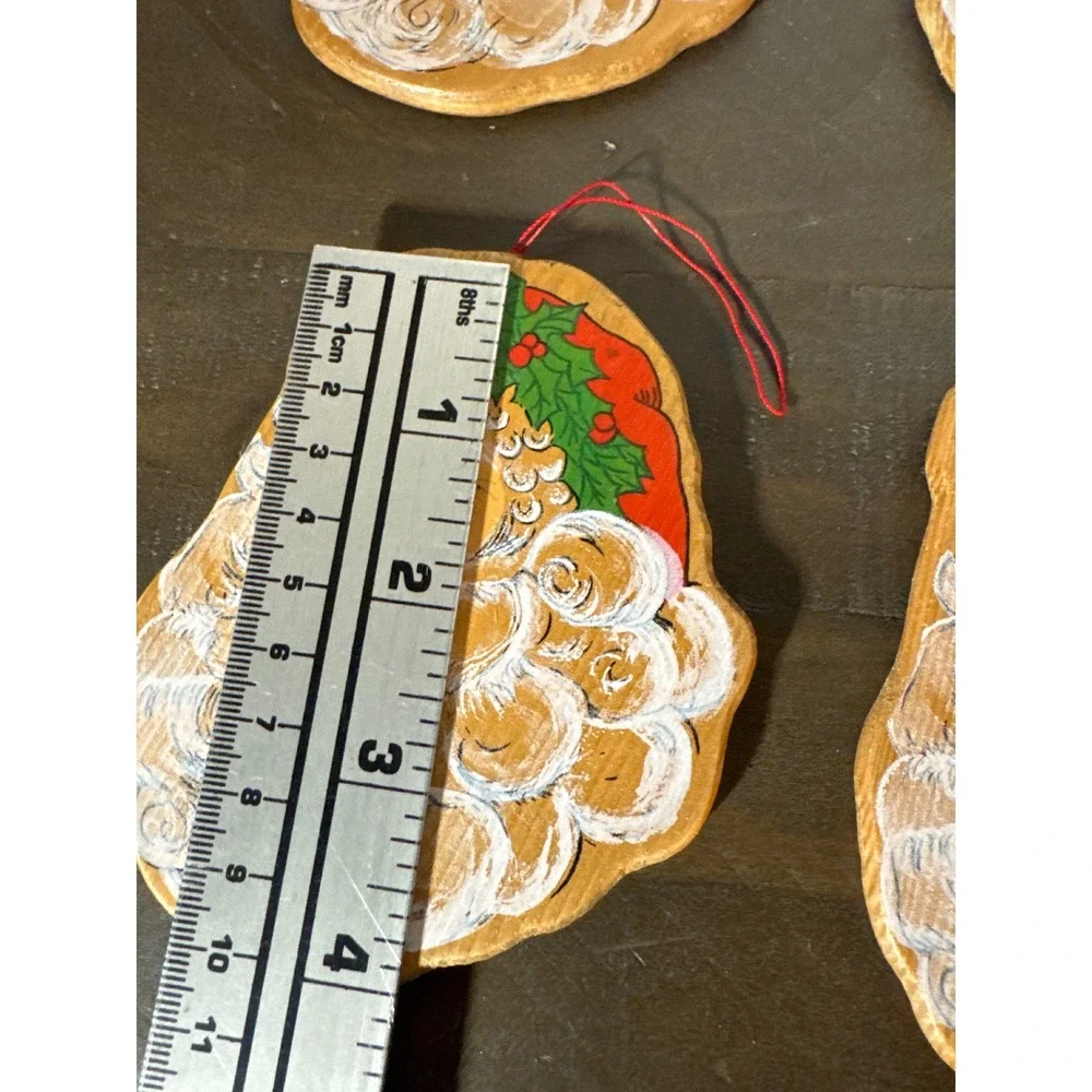Vintage Style Hand Painted Wooden Santa Claus Christmas Ornaments Set of 6